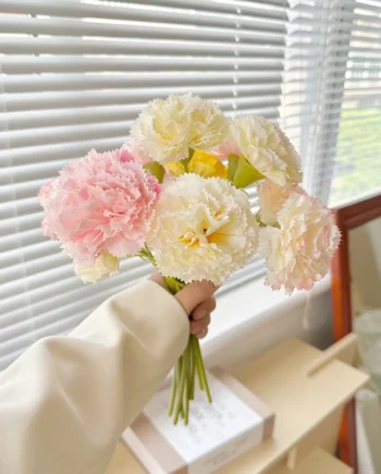 Artificial Carnation Flower Bouquet l Mother's Day & Teacher's Day Gift Fake Flowers for Home Decoration