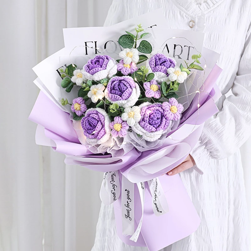 DIY Handmade Crochet Rose Flower Bouquet Set l Creative Knitted Artificial Flower Gift for Mom, Girlfriend & Special Occasions