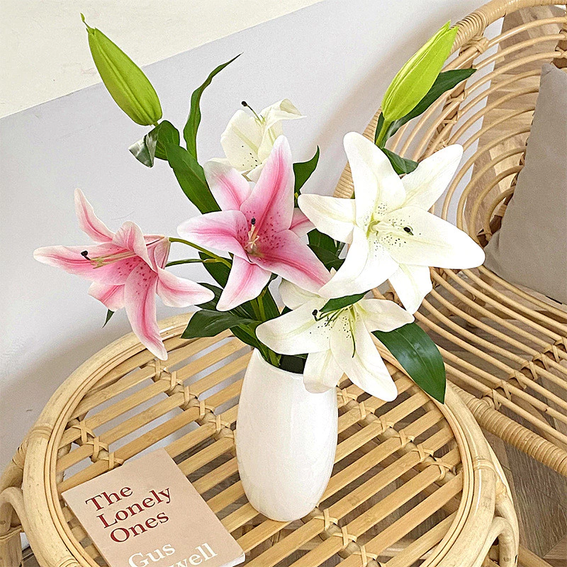 3 Heads Artificial Lily Bouquet l Plastic Fake Flower Arrangement for Wedding, Home & Hotel Decoration