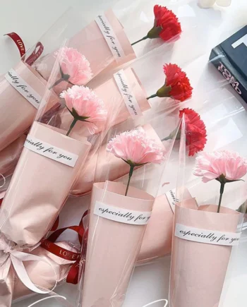 Pink Carnation Soap Flower Bouquet l Artificial Simulation Fake Flower Arrangement for Mother's Day Gift, Stall & Wholesale