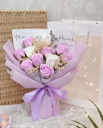 Soap Flower Bouquet l Carnation Rose with Baby's Breath Artificial Flower Bouquet for Gift, Birthday, Anniversary & Decoration